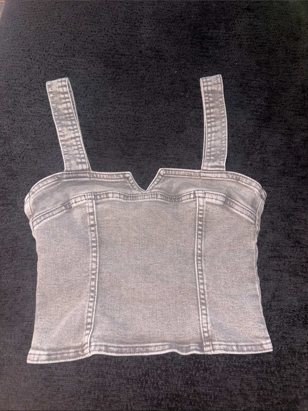 Divided Gray Denim Crop Top with V-Notch